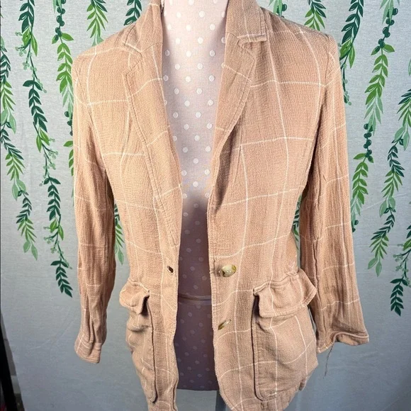 Madewell Tan Checkered Blazer with Button Accents B5 - Picture 3 of 4